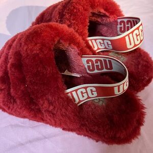 UGG Red Fluffy Slippers